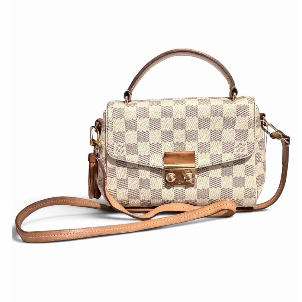 Louis Vuitton Croisette Damier Azur Canvas Top Handle Bag w Crossbody Strap COA